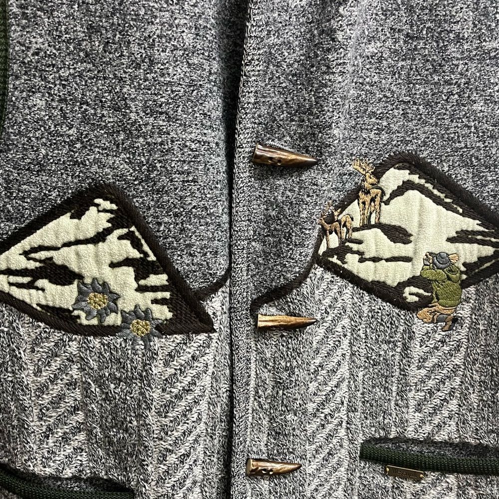 Wesenjak Tirol 100% Wool Vest Hunter Deer Mountain Floral Graphics SZ XL EU 52 - Picture 3 of 7